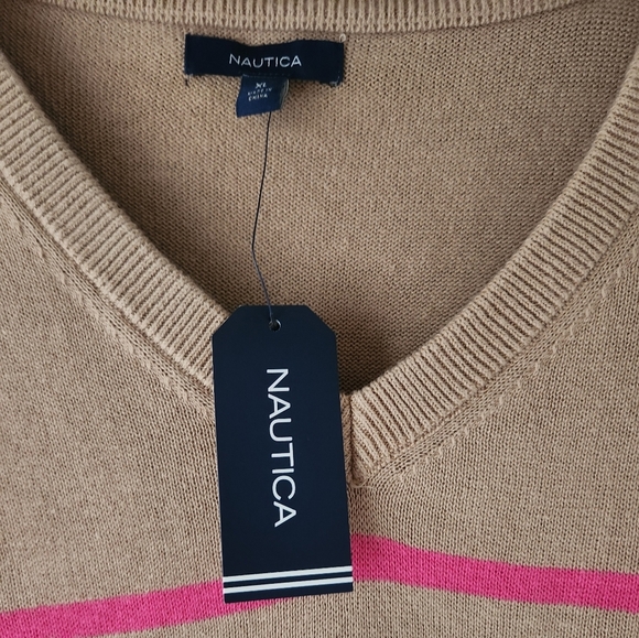 NEW! Nautica top women pink striped  v neck 100% cotton Sz XL - Picture 5 of 9